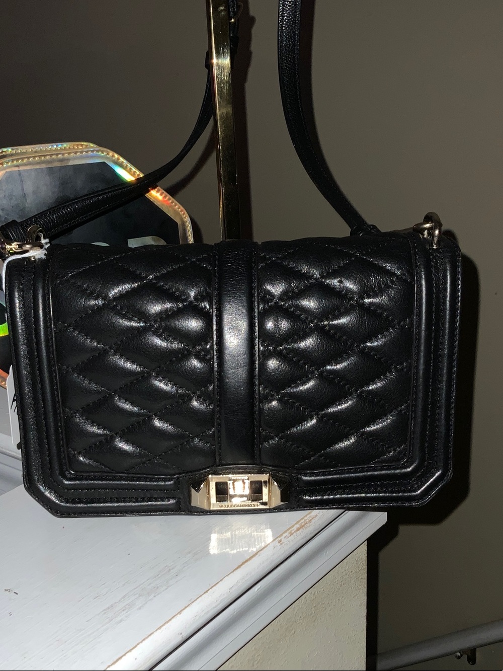 Rebecca Minkoff Black Quilted Shoulder Bag with Gold Hardware